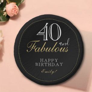 40 and Fabulous Modern Elegant Birthday Paper Plate