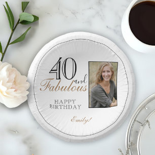 40 and Fabulous Modern Elegant Birthday Photo Paper Plate