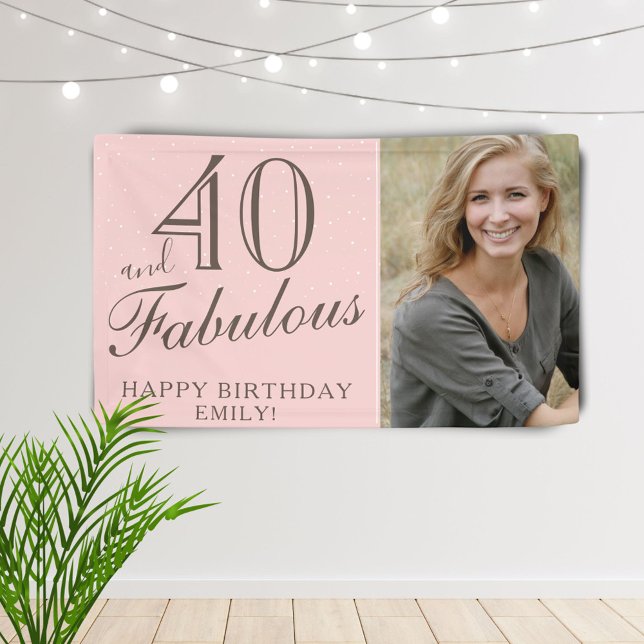 40 and Fabulous Modern Pink 40th Birthday Photo Banner (Creator Uploaded)