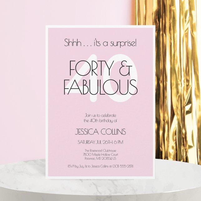 40 and Fabulous Modern Pink Forty Birthday Party Invitation (40 and Fabulous Modern Pink Forty Birthday Party Invitation)