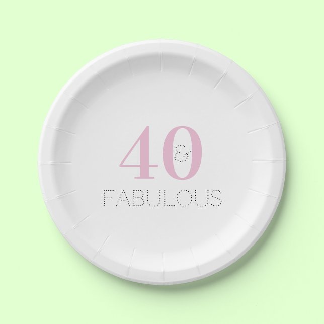 40 and fabulous | Modern Typography Pink Birthday  Paper Plate (Creator Uploaded)