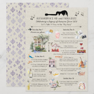 40 and Fabulous New Orleans Birthday Itinerary Invitation