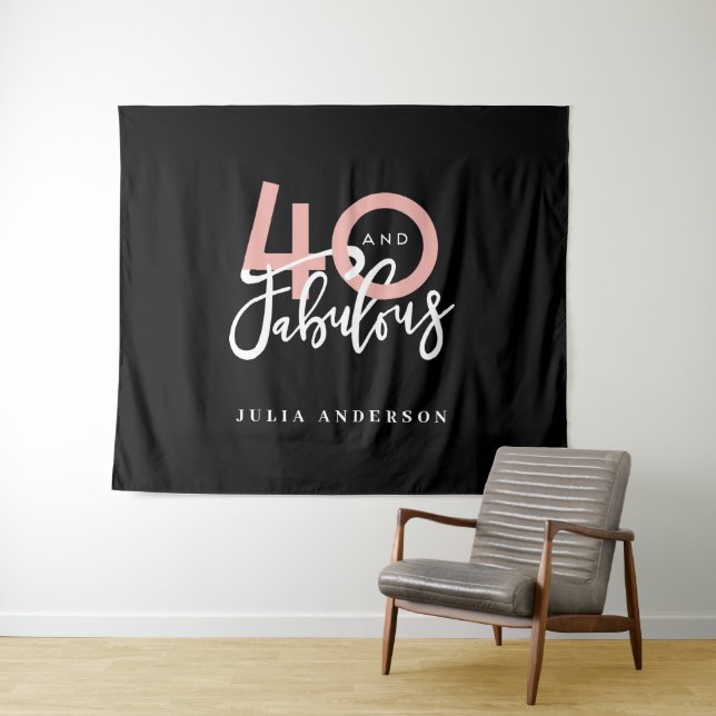 40 and fabulous pink and mint girly birthday tapestry (In Situ (Horizontal))