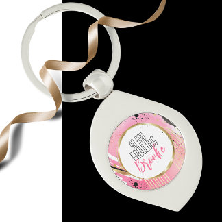 40 and Fabulous Pink Black Elegant Sophisticated Key Ring