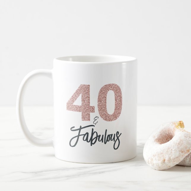 40 and Fabulous Pink Glitter 40th Birthday Coffee Mug (With Donut)
