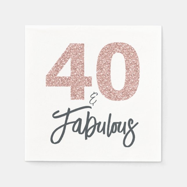 40 and Fabulous Pink Glitter Birthday Party Napkin (Front)