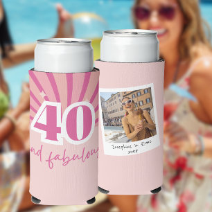 40 and fabulous pink photo birthday seltzer can cooler