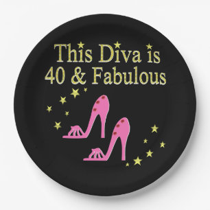 40 AND FABULOUS PINK SHOE QUEEN DESIGN PAPER PLATE