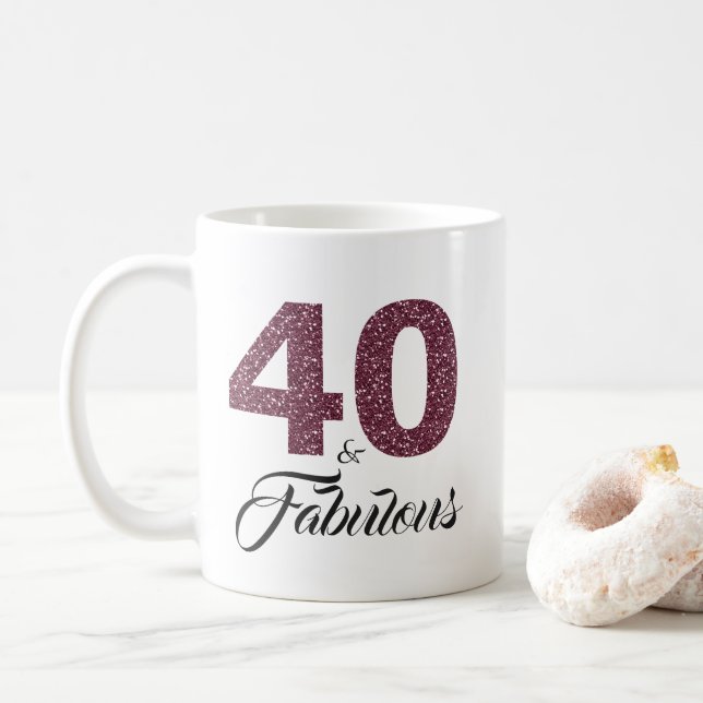40 and Fabulous Purple Glitter 40th Birthday Coffee Mug (With Donut)