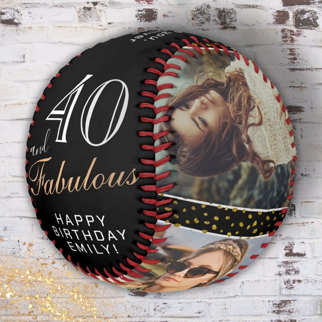 40 and Fabulous Quote Black 3 Photo 40th Birthday Softball (Creator Uploaded)