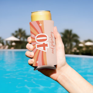 "40 and fabulous", retro birthday party seltzer can cooler