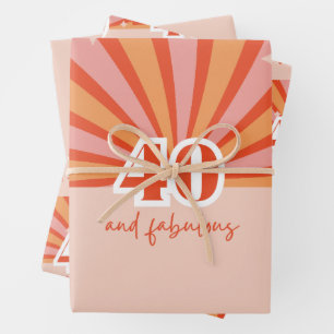 "40 and fabulous", retro bright peach  wrapping paper sheet