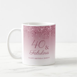 40 and Fabulous Rose Gold Pink Dripping Glitter Coffee Mug
