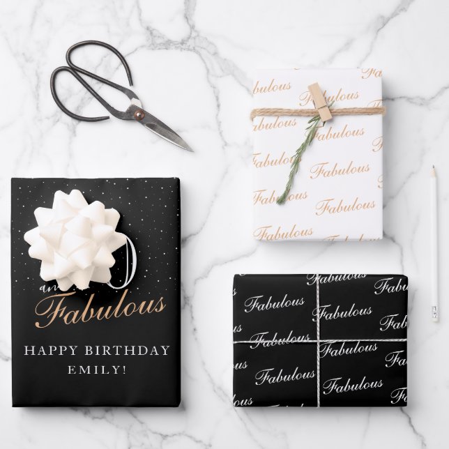 40 and Fabulous Script Modern Black 40th Birthday Wrapping Paper Sheet (Front)