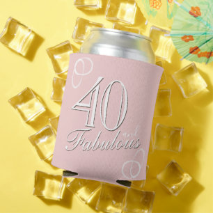 40 and Fabulous Script Pink Women 40th Birthday Can Cooler