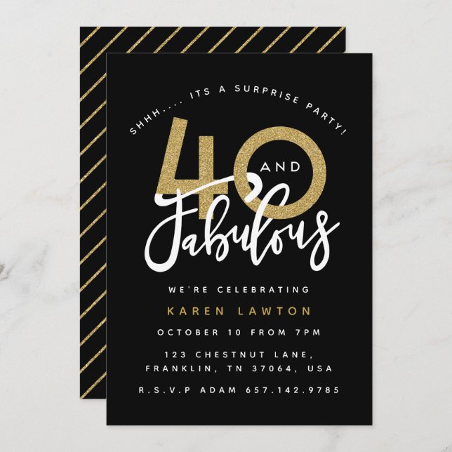 40 and fabulous surprise birthday party invitation (Front/Back)