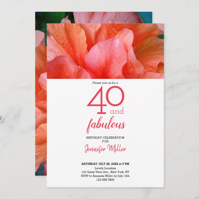 40 and Fabulous Tropical Flower Photo Birthday Invitation (Front/Back)
