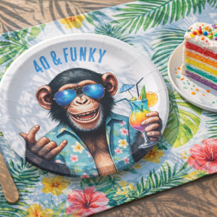 40 and Funky Summer Monkey 40th Birthday Paper Plate