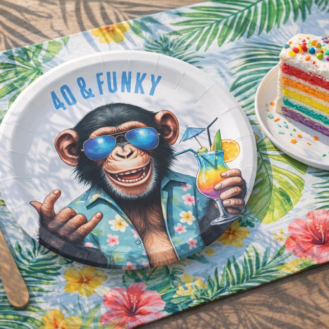 40 and Funky Summer Monkey 40th Birthday Paper Plate (40 and Funky Summer Monkey 40th Birthday Paper Plates)