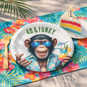 40 and Funky Summer Monkey 40th Birthday Paper Plate