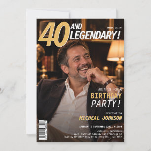 40 and Legendary Men Magazine Cover 40th Birthday Invitation
