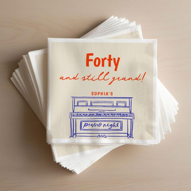 40 and Still Grand Piano Night Birthday Party Napkin (40 and Still Grand Piano Night Birthday Party Napkins)