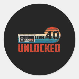 40 Birthday Gift Unlocked Level 40 Vintage Game Co Classic Round Sticker