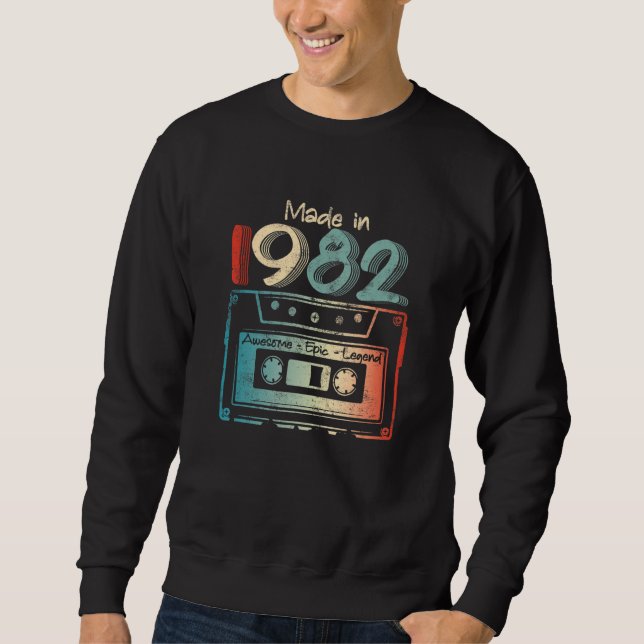 40 Birthday  Year Old Made In 1982 Cassette Tape Sweatshirt (Front)