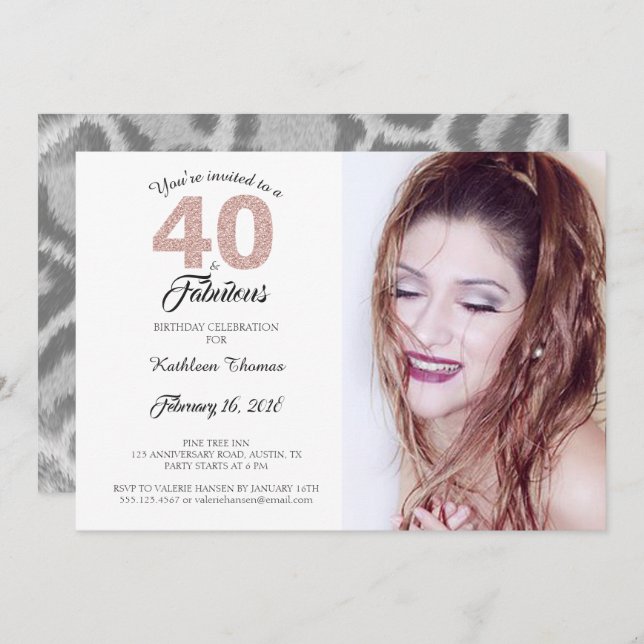 40 Fabulous 40th Birthday Party Photo Invitation (Front/Back)
