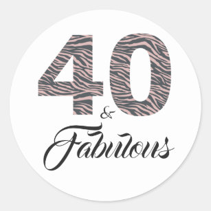 40 Fabulous 40th Birthday Silver Pink Black Zebra Classic Round Sticker