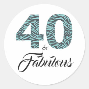 40 Fabulous 40th Birthday Turquoise Black Zebra Classic Round Sticker