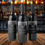 40 fabulous birthday black glitter silver sparkle wine label<br><div class="desc">Simple and elegant 40th birthday wine label. A classic black background decorated with faux silver glitter drips, paint dripping look. With the text: 40 and fabulous. Personalise and add a name and a date. Date of birth or the date of the party. Light grey coloured text. The word Fabulous is...</div>