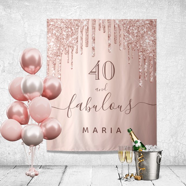 40 fabulous birthday glitter rose gold drips tapestry (Creator Uploaded)