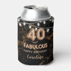 40 & Fabulous Birthday Gold Black Balloon Lights Can Cooler