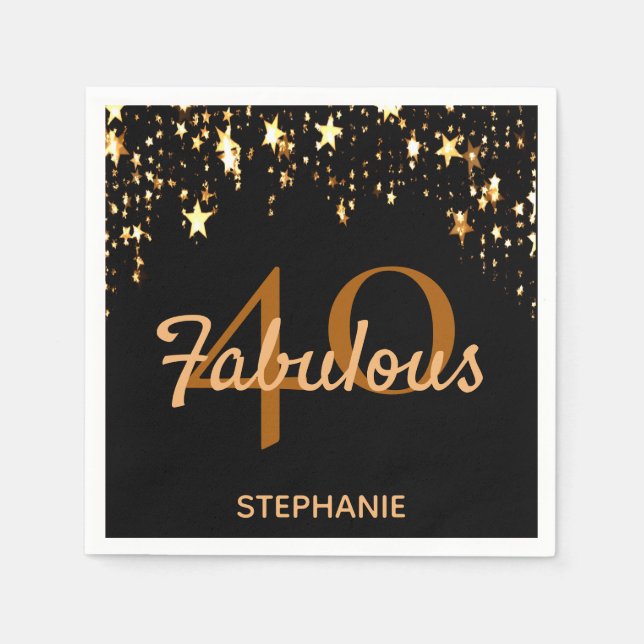 40 fabulous birthday party black golden stars napkin (Front)