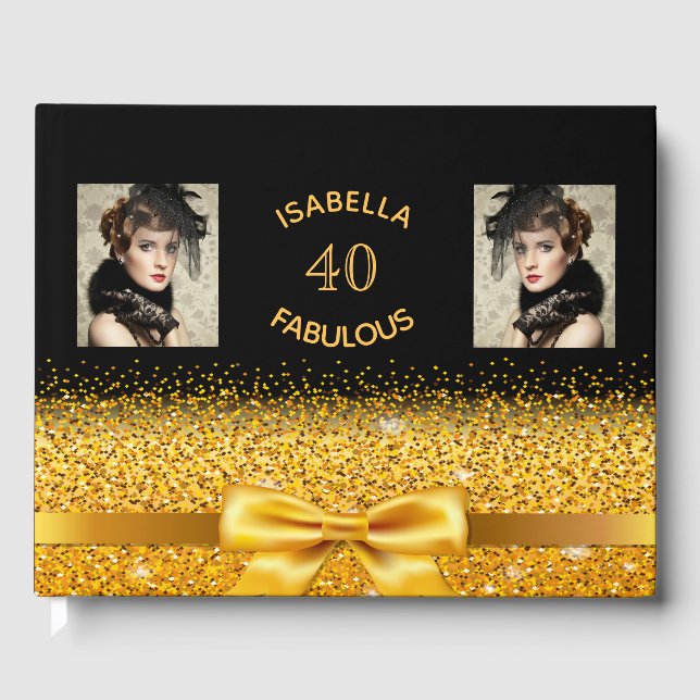 40 fabulous birthday party black photo bow guest book (Front)