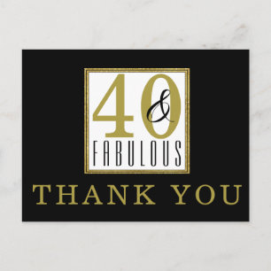 40 & Fabulous Birthday Party Black Thank You Postcard