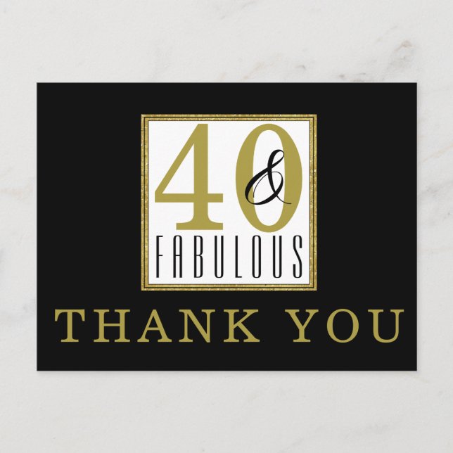 40 & Fabulous Birthday Party Black Thank You Postcard (Front)