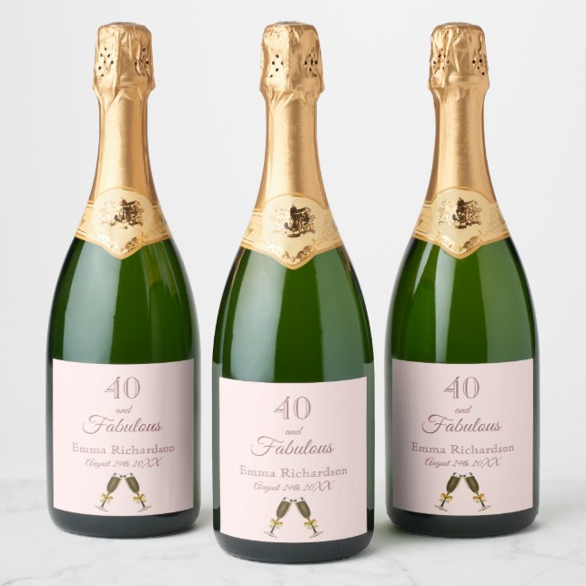 40 fabulous birthday party rose gold monogram sparkling wine label (Bottles)
