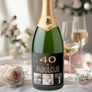 40 & fabulous birthday photo collage black gold sparkling wine label