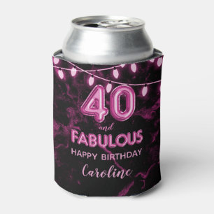 40 & Fabulous Birthday Pink & Black Balloon Lights Can Cooler