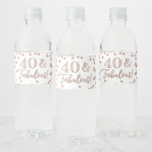 40 & Fabulous Birthday Rose Gold Confetti Water Bo Bottle Label
