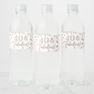 40 & Fabulous Birthday Rose Gold Confetti Water Bo Water Bottle Label