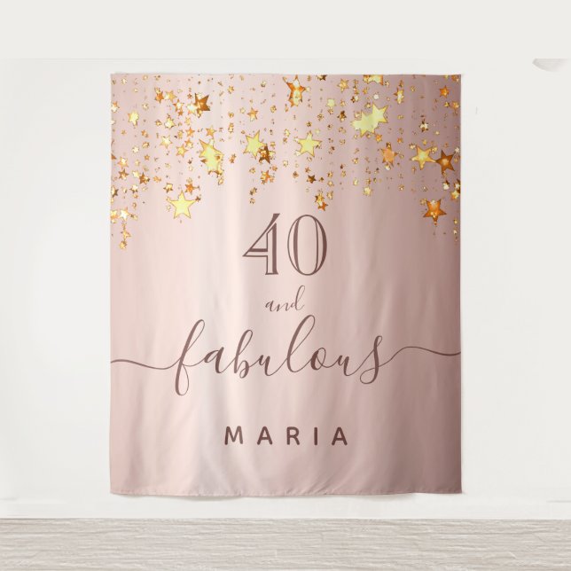 40 fabulous birthday rose gold stars elegant glam tapestry (Front)