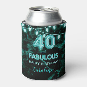 40 & Fabulous Birthday Teal Black Balloon Lights Can Cooler