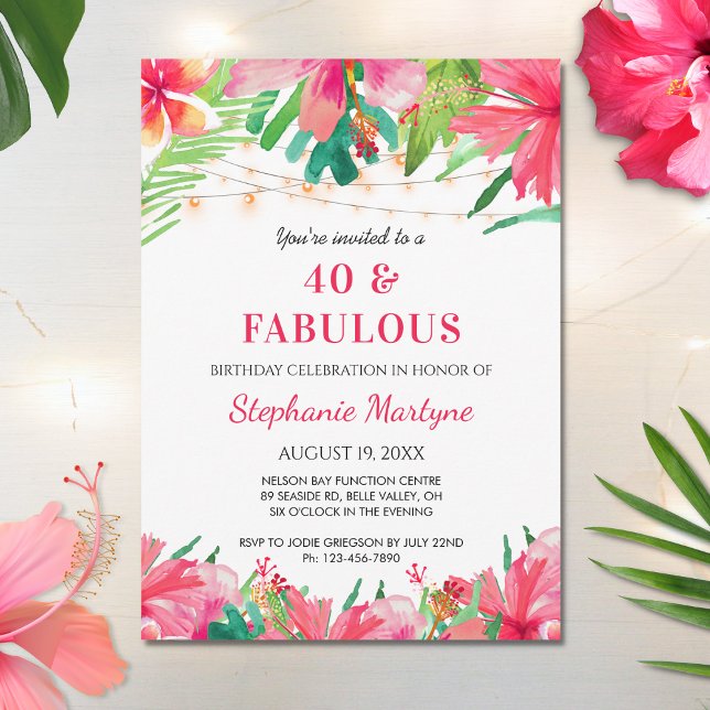 40 & Fabulous Birthday Tropical Lights Hawaiian Invitation (Creator Uploaded)