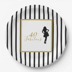 40 & Fabulous Black and Gold Birthday Party Paper Plate