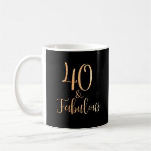 40 & Fabulous Black Gold Glitter Typography Coffee Mug