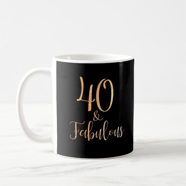40 & Fabulous Black Gold Glitter Typography Coffee Mug (Left)