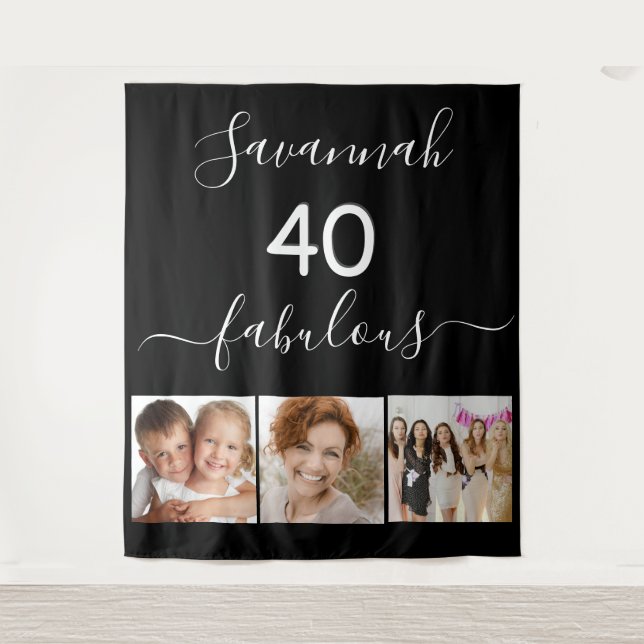 40 fabulous black photo collage tapestry (Front)